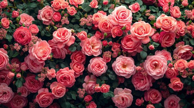 Pink rose garden background aerial view valentines day background