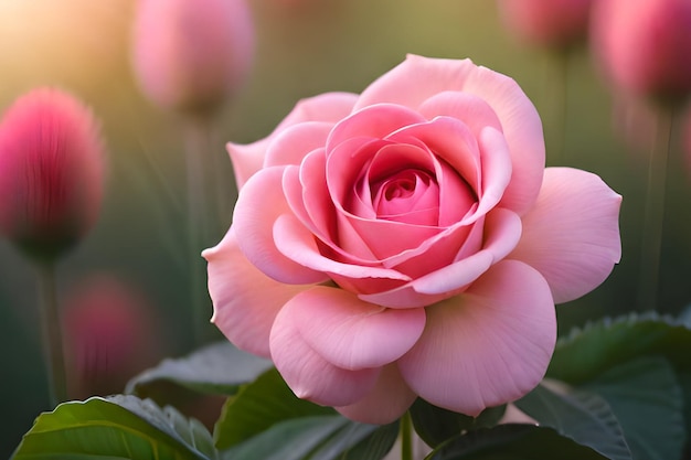 Розовая роза в саду