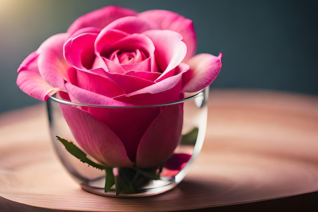 Розовая роза в стеклянной вазе
