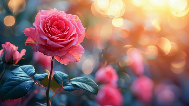 Pink Rose on Green Leaf