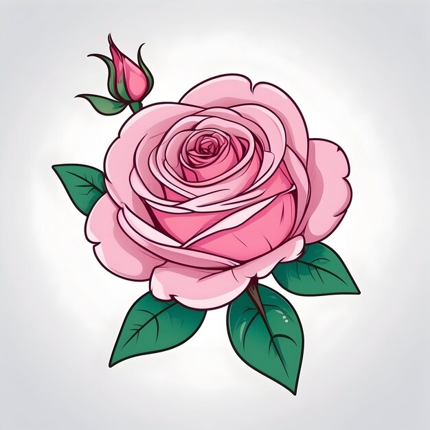 Foto illustrazione di rosa rosa romantica disegno di arte floreale vivace opera d'arte di rosa rosa illustrazione botanica