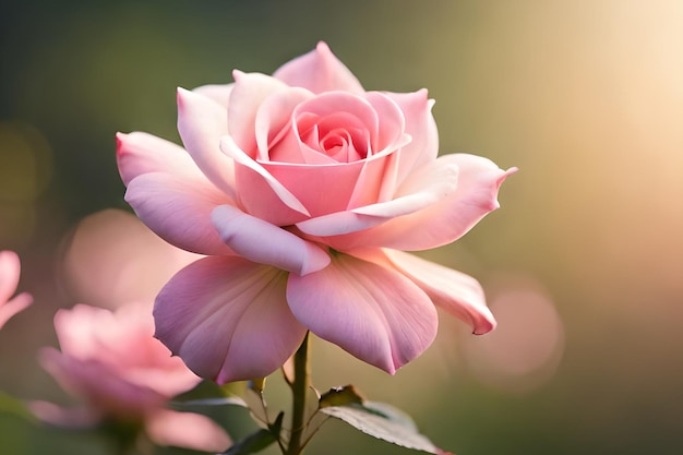 В саду цветет розовая роза.