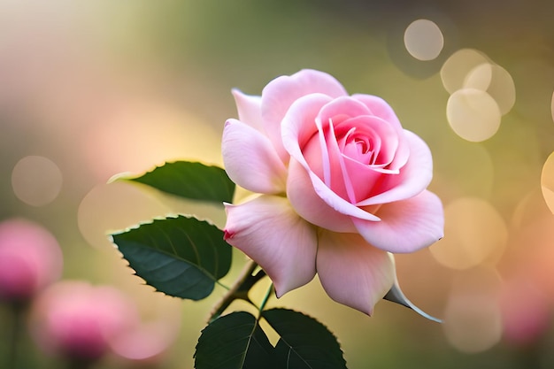 A pink rose is blooming in the garden.