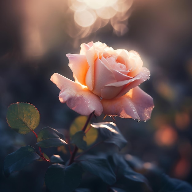 розовая роза цветет в саду