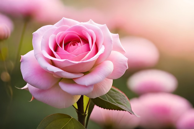 В саду цветет розовая роза.