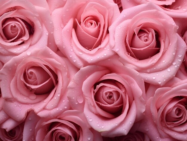 Pink rose petals with water drops