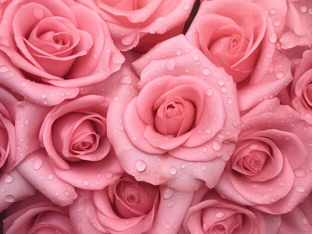 Pink rose petals with water drops