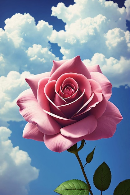 A pink rose in the sky