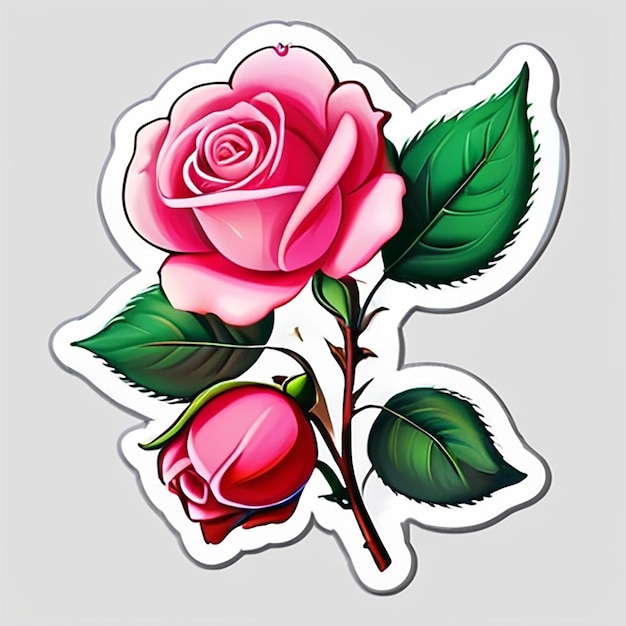 Photo pink rose sticker with ai generative