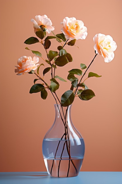 Pink rose in a thin glass vase minimalist AI Generated