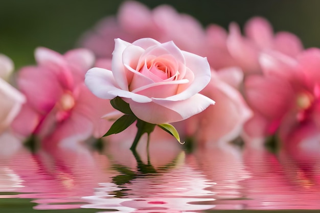 A pink rose in the water