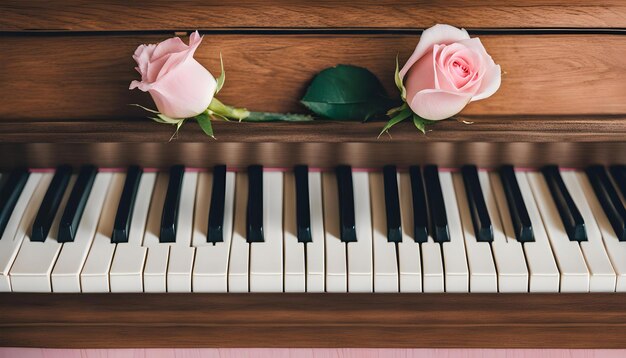 Foto una rosa rosa e una rosa bianca su un pianoforte