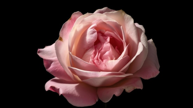 A pink rose with a black background