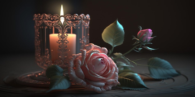 Pink rose with candle design