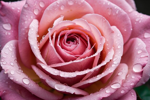 Pink rose with drops macro