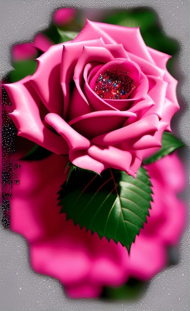 A pink rose with a heart on it