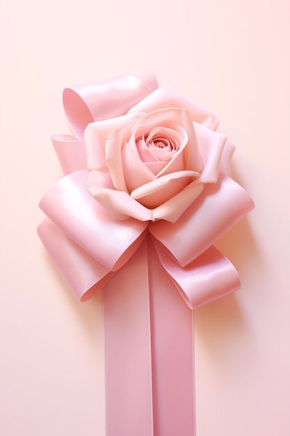 A pink rose with a ribbon tied around it