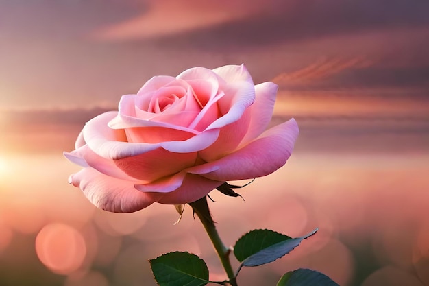 A pink rose with the sun behind it