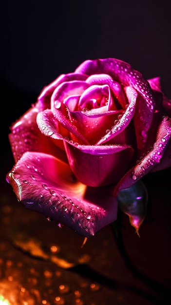 A pink rose with water droplets on it