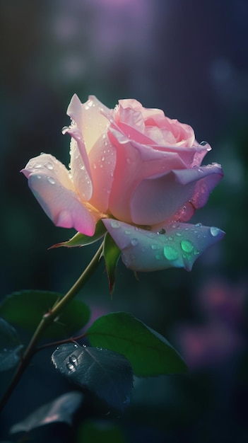 Розовая роза с капельками воды на ней