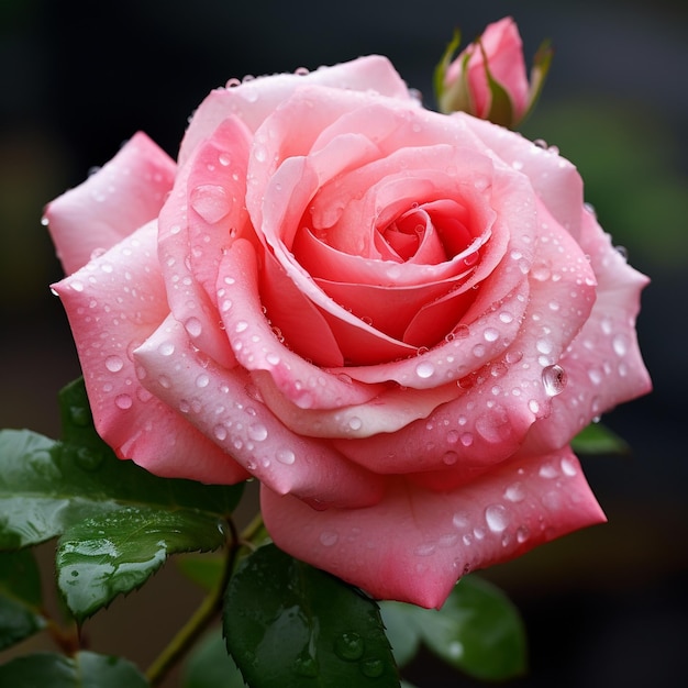 Foto una rosa rosa con gocce d'acqua sopra