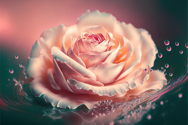 Pink rose with water drops