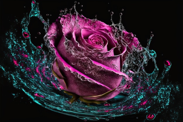 Pink rose with water drops