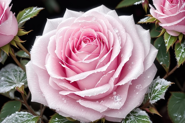 Розовая роза со словом любовь на ней