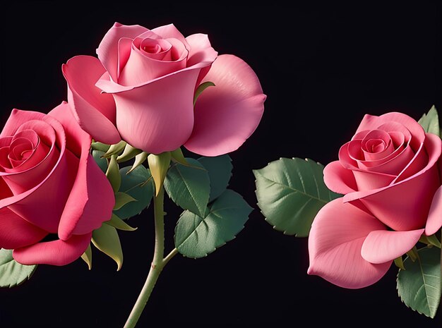 Photo pink roses on a black background