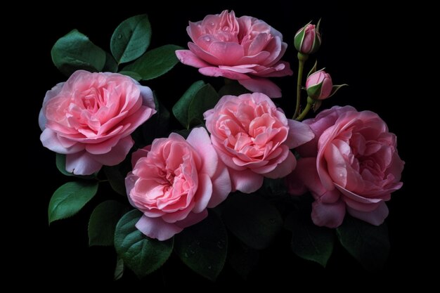 Pink roses on a black background