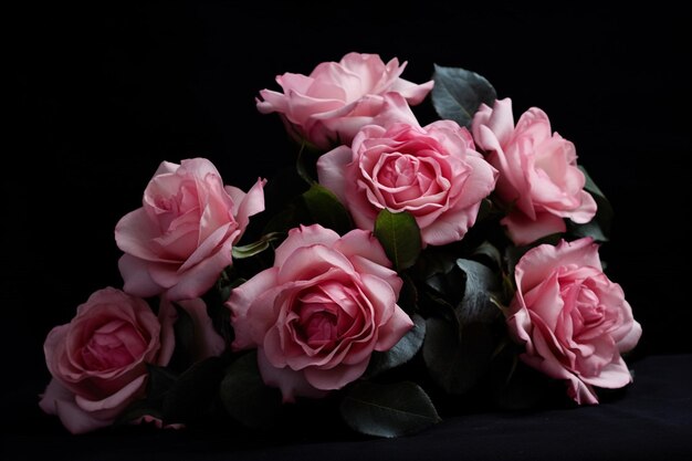 Pink roses on a black background