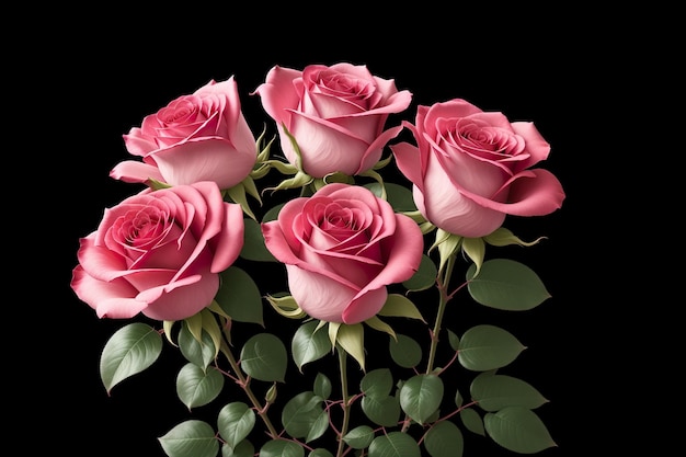 Pink roses on a black background