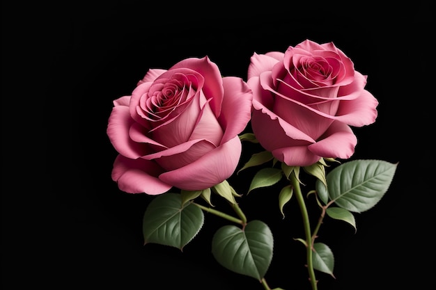 Pink roses on a black background