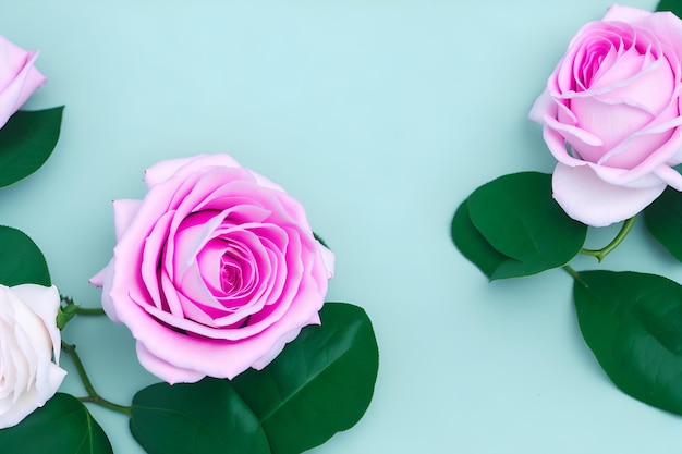 Pink roses on a blue background