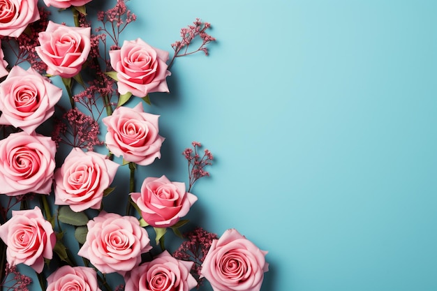 Pink roses on a blue background