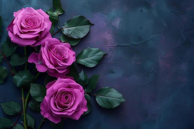 Photo pink roses border frame on dark concrete background top view floral template with copy space