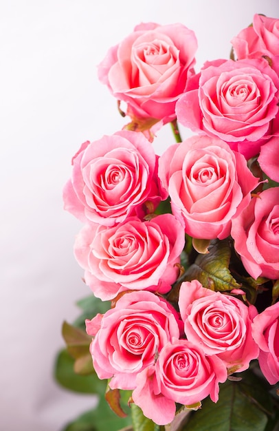 Pink roses bouquet closeup