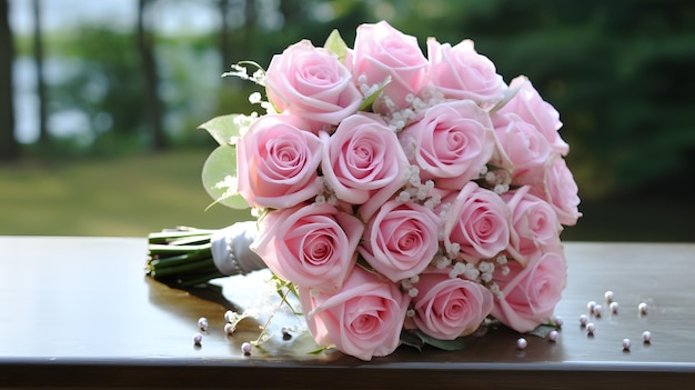 Pink roses bridal wedding bouquet flowers