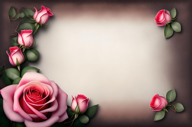 Розовые розы на коричневом фоне