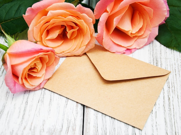 Pink roses and envelope