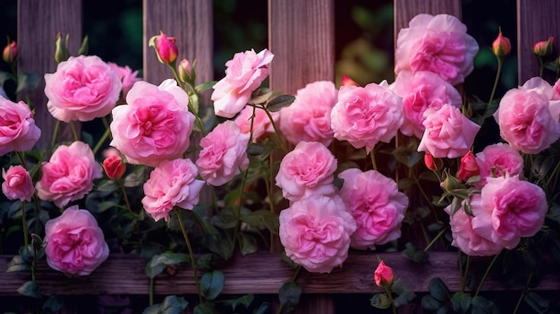 Pink roses on a fence