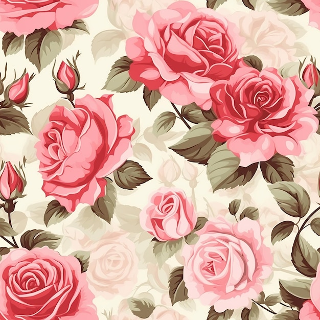 pink roses on a floral background.