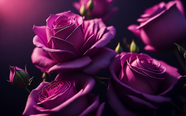 Розовые розы на темном фоне