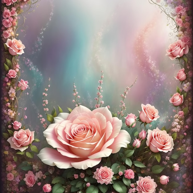 Pink roses Lush flower background Generative AI