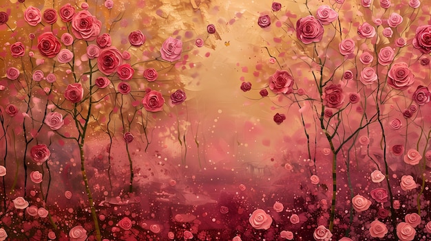 Photo pink roses oil painting background