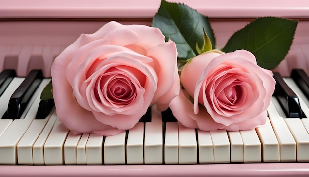 Foto rose rosa su una tastiera da pianoforte