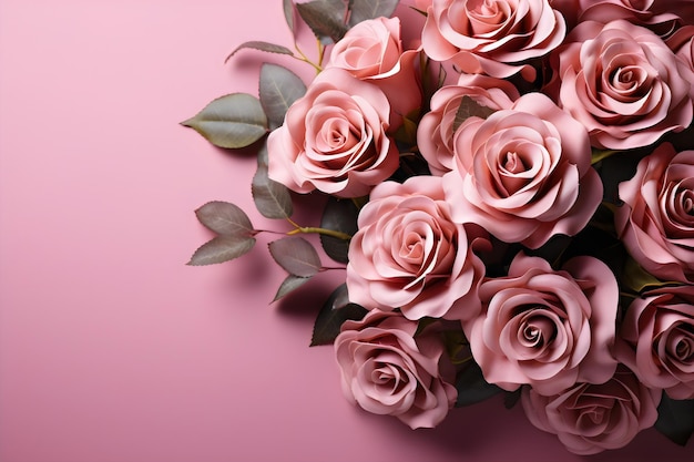 Pink roses on a pink background with space for text