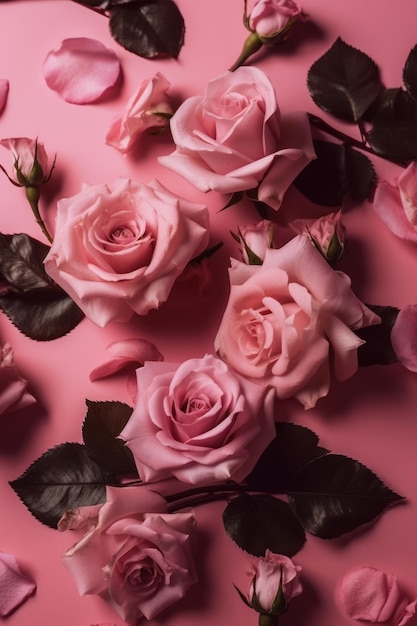 Pink roses on a pink background