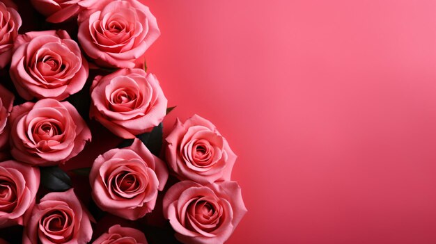 Pink roses on red background valentines day backgroud