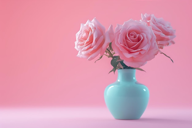 Pink Roses in a Vase with Pink Background